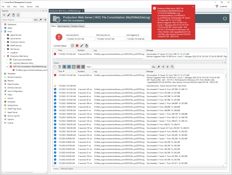 IIS 500 Error Monitor Status View