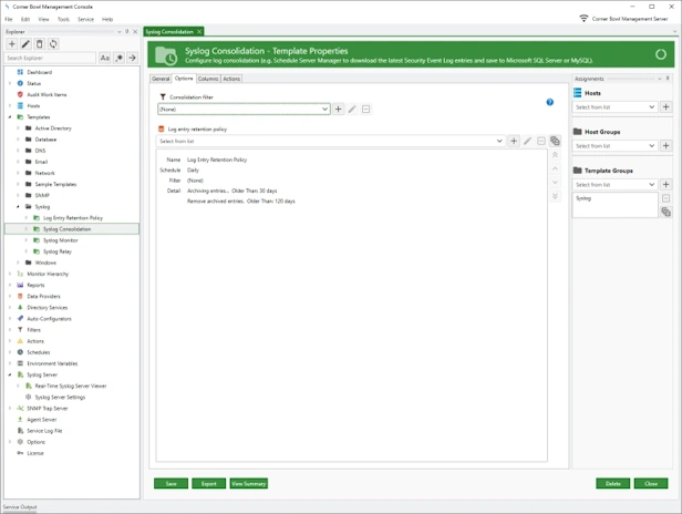 Syslog Consolidation Template Properties